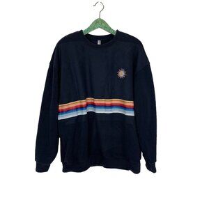Order Plus Navy Sweatshirt Rainbow Stripe Sun Embroidered Pullover XL NWT